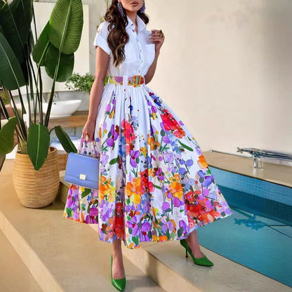 Damen Maxi-Kleid mit floralen Mustern und tailliertem Schnitt Stalluxe