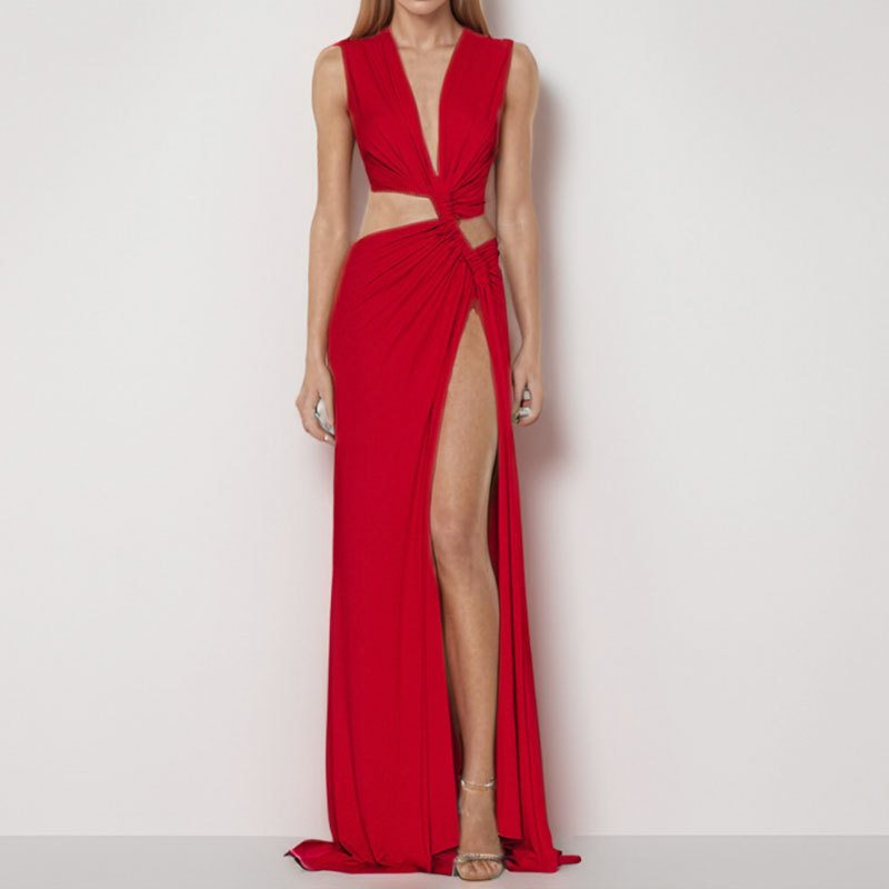 Damen Maxikleid mit verführerischem V-Ausschnitt und Raffungen Stalluxe