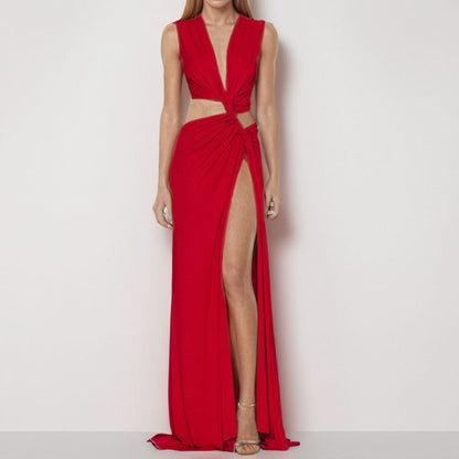 Damen Maxikleid mit verführerischem V-Ausschnitt und Raffungen Stalluxe