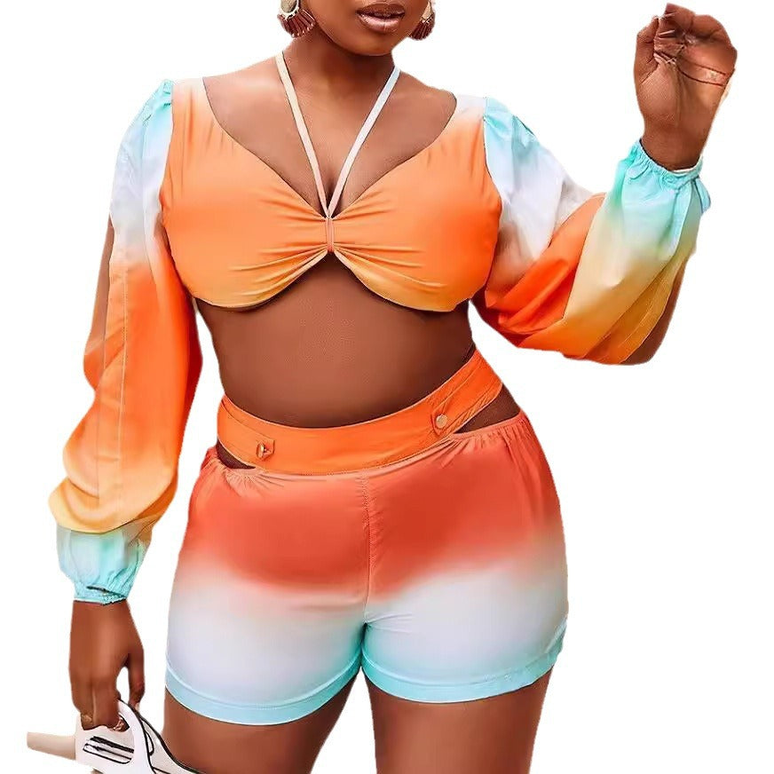 Damen Zweiteiliges Set aus Crop-Top mit langen Ärmeln und Shorts Stalluxe