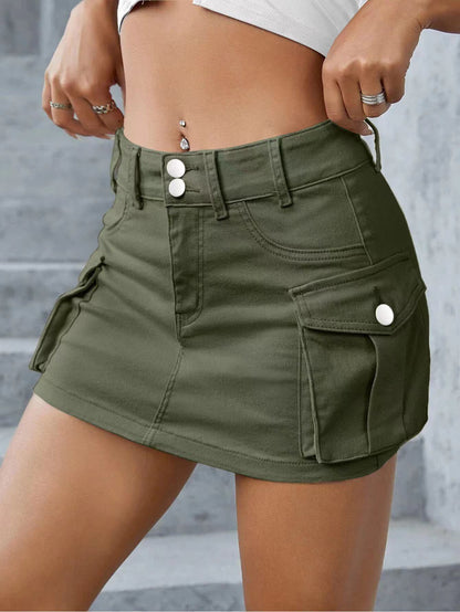 Damen modischer Denim Cargo-Rock mit praktischen Taschen Stalluxe