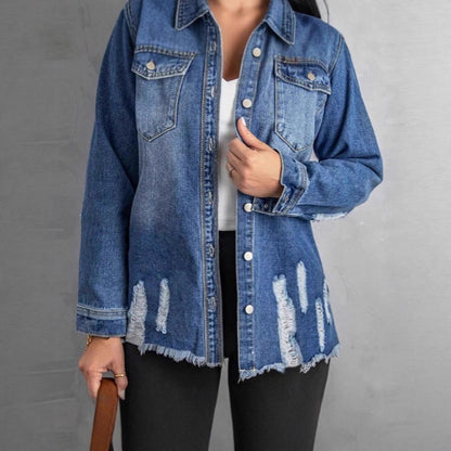 Damen Jeansjacke mit angesagten Used-Effekten und lässigem Schnitt Stalluxe