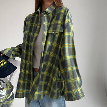 Damen lässige Karo-Hemdbluse aus Baumwolle mit großzügigem Schnitt Stalluxe