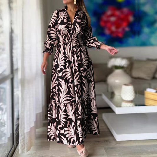 Damen Maxikleid mit voluminösen Ärmeln und floralem Druck Stalluxe
