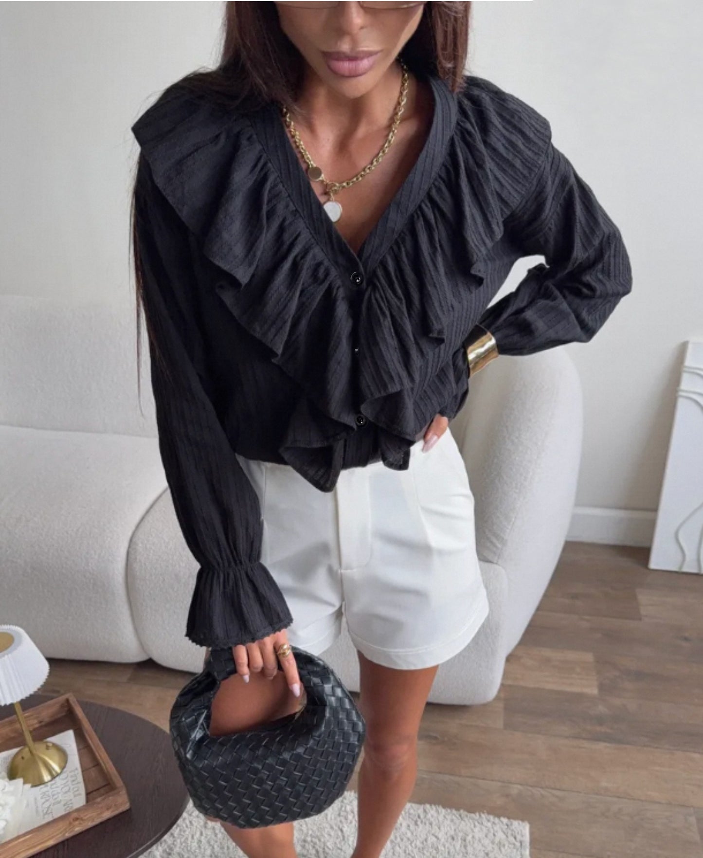 Damen Bluse mit Rüschen und Knopfleiste Stalluxe