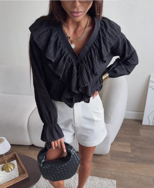 Damen Bluse mit Rüschen und Knopfleiste Stalluxe