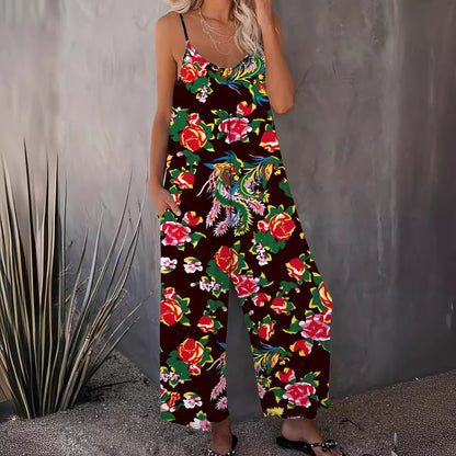 Damen Sommerlicher Jumpsuit mit floralen Mustern und weitem Schnitt Stalluxe
