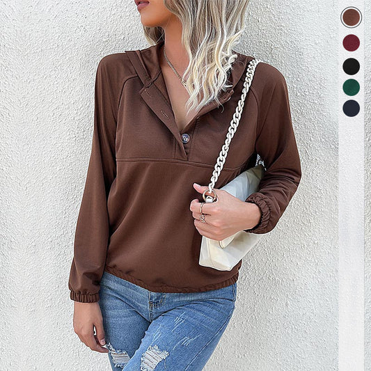 Damen Sportpullover mit Kapuze und Knopfleiste Stalluxe
