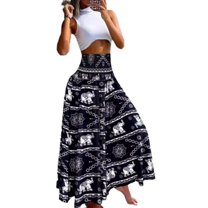 Damen Maxirock mit elastischem Bund und verspieltem Tiermuster Stalluxe