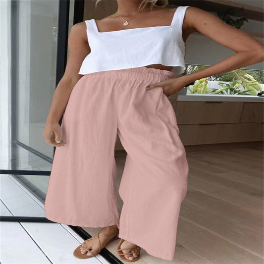 Damen Weite Leinenhose mit elastischem Bund und praktischen Taschen Stalluxe