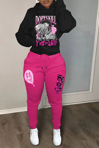 Damen bequeme Hoodie und Jogginghose Set mit kreativem Druck Stalluxe