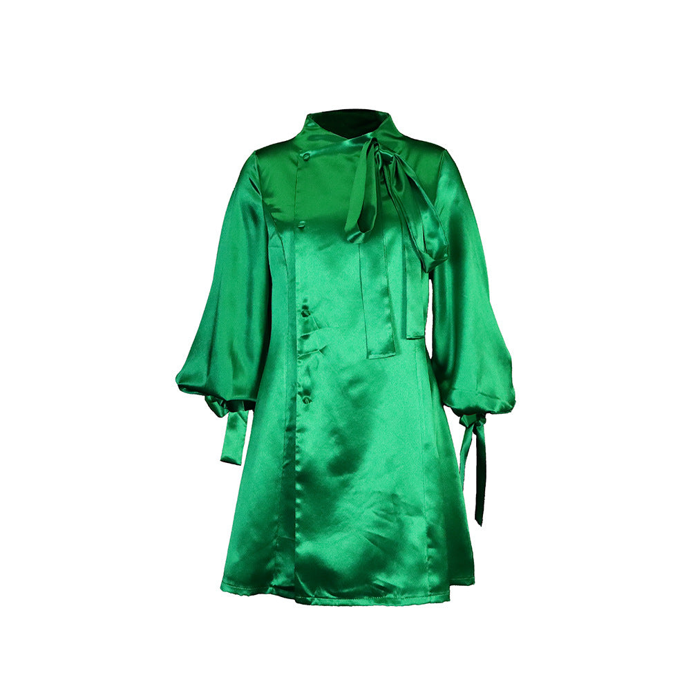 Damen Seidenkleid mit eleganter Schleife Stalluxe Grün