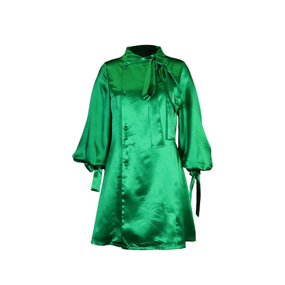 Damen Seidenkleid mit eleganter Schleife Stalluxe Grün