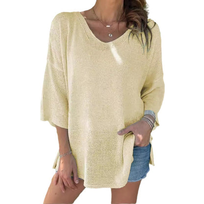 Damen luftiges Strickoberteil mit oversized Schnitt und V-Ausschnitt Stalluxe