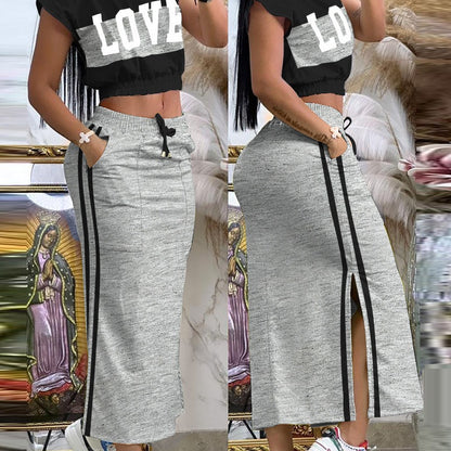 Damen Freizeit-Set mit crop Top und schicker Maxirock mit Schlitz Stalluxe