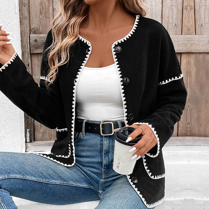 Damen modische Strickjacke mit Kontrastnähten Stalluxe