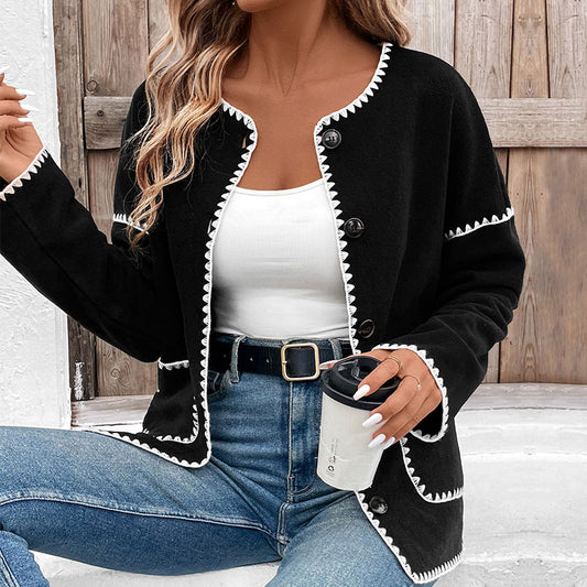 Damen modische Strickjacke mit Kontrastnähten Stalluxe