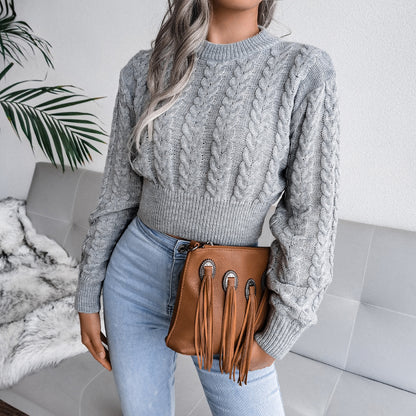 Damen Grobstrickpullover mit verlängertem Bund und Kunstleder-Applikationen Stalluxe