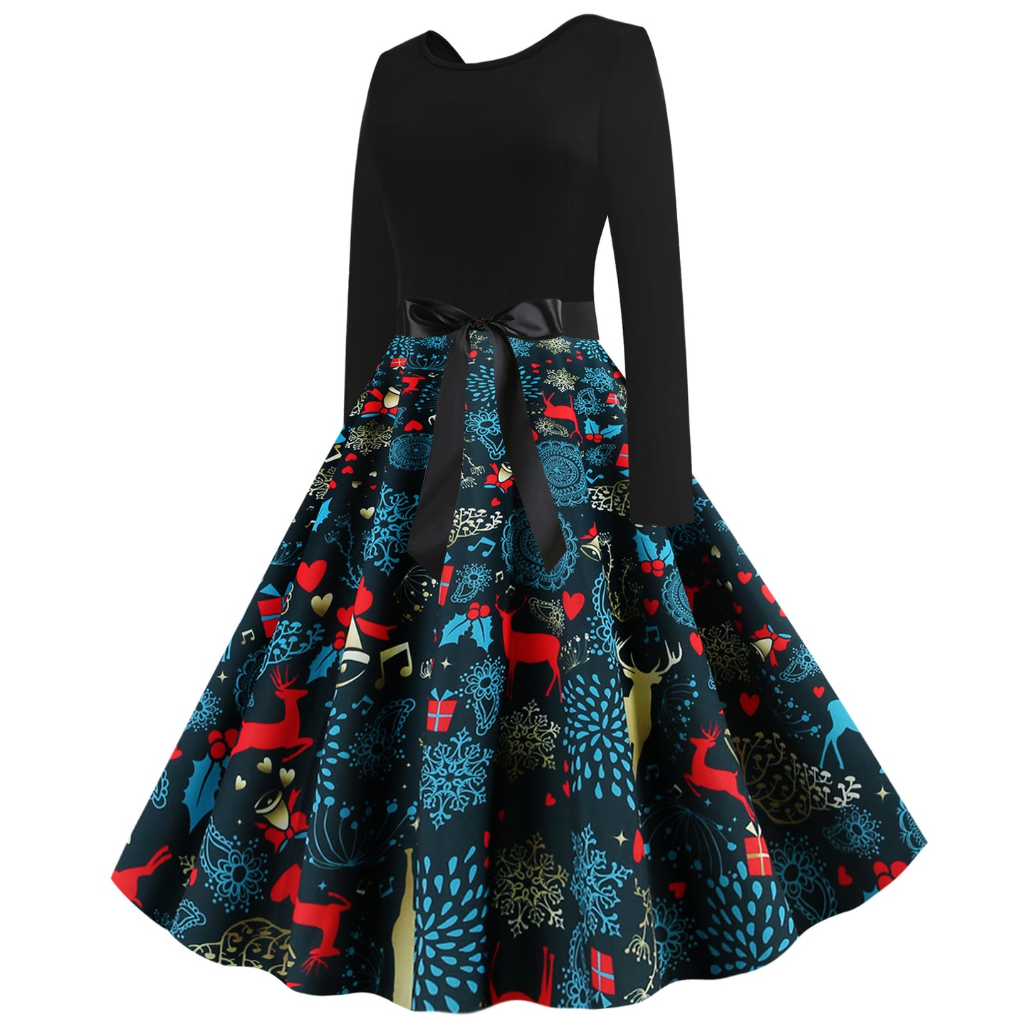 Damen Rock mit buntem Weihnachtliche Muster und eleganter Taillenbindung Stalluxe