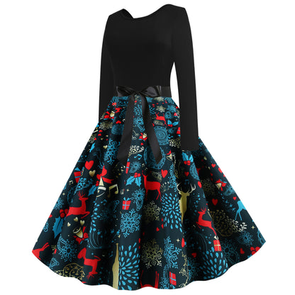 Damen Rock mit buntem Weihnachtliche Muster und eleganter Taillenbindung Stalluxe