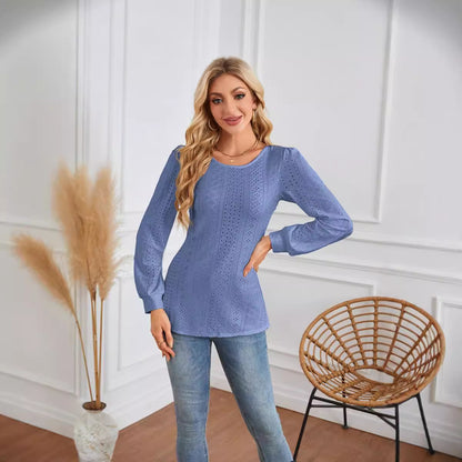 Damen Bluse mit luftigen Lochmustern und eleganten Puffärmeln Stalluxe