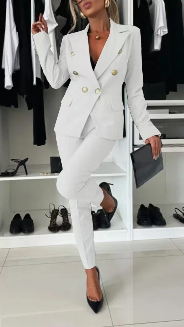 Damen Elegantes Blazer-Set mit taillierter Hose und doppelter Knopfleiste Stalluxe