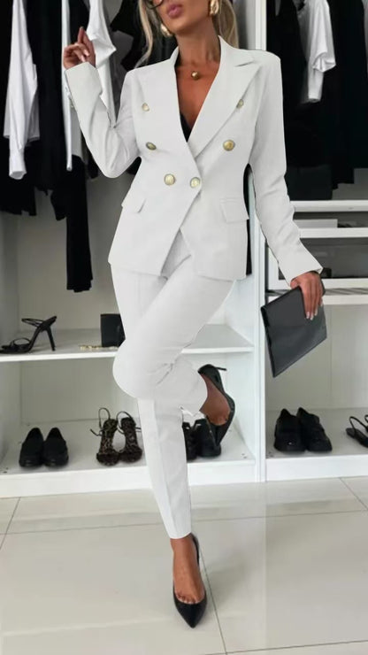 Damen Elegantes Blazer-Set mit taillierter Hose und doppelter Knopfleiste Stalluxe