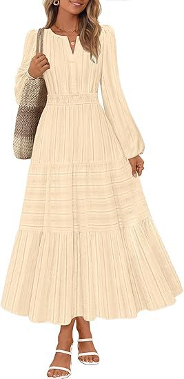Damen Maxikleid mit eleganten Ärmeln und raffiniertem Taillengummi Stalluxe