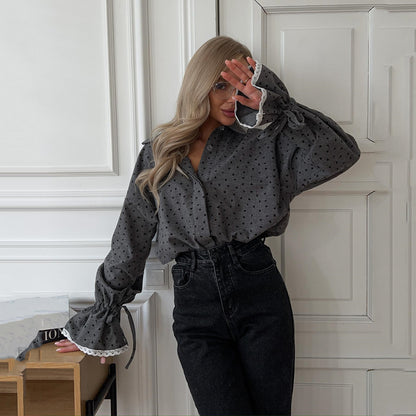Damen Bluse mit Herzchenmuster und dekorativen Rüschendetails Stalluxe
