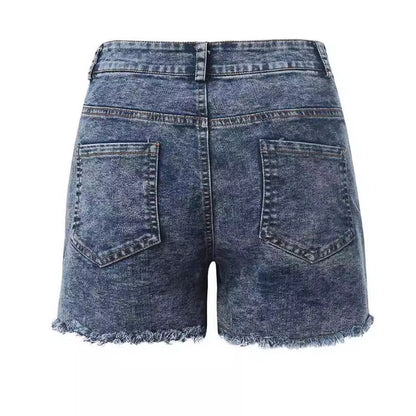 Damen Hochtaillierte Jeans-Shorts mit fransigem Saum Stalluxe