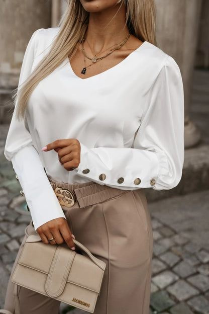 Damen Bluse mit modischen Puffärmeln und dekorativen Knopfdetails Stalluxe