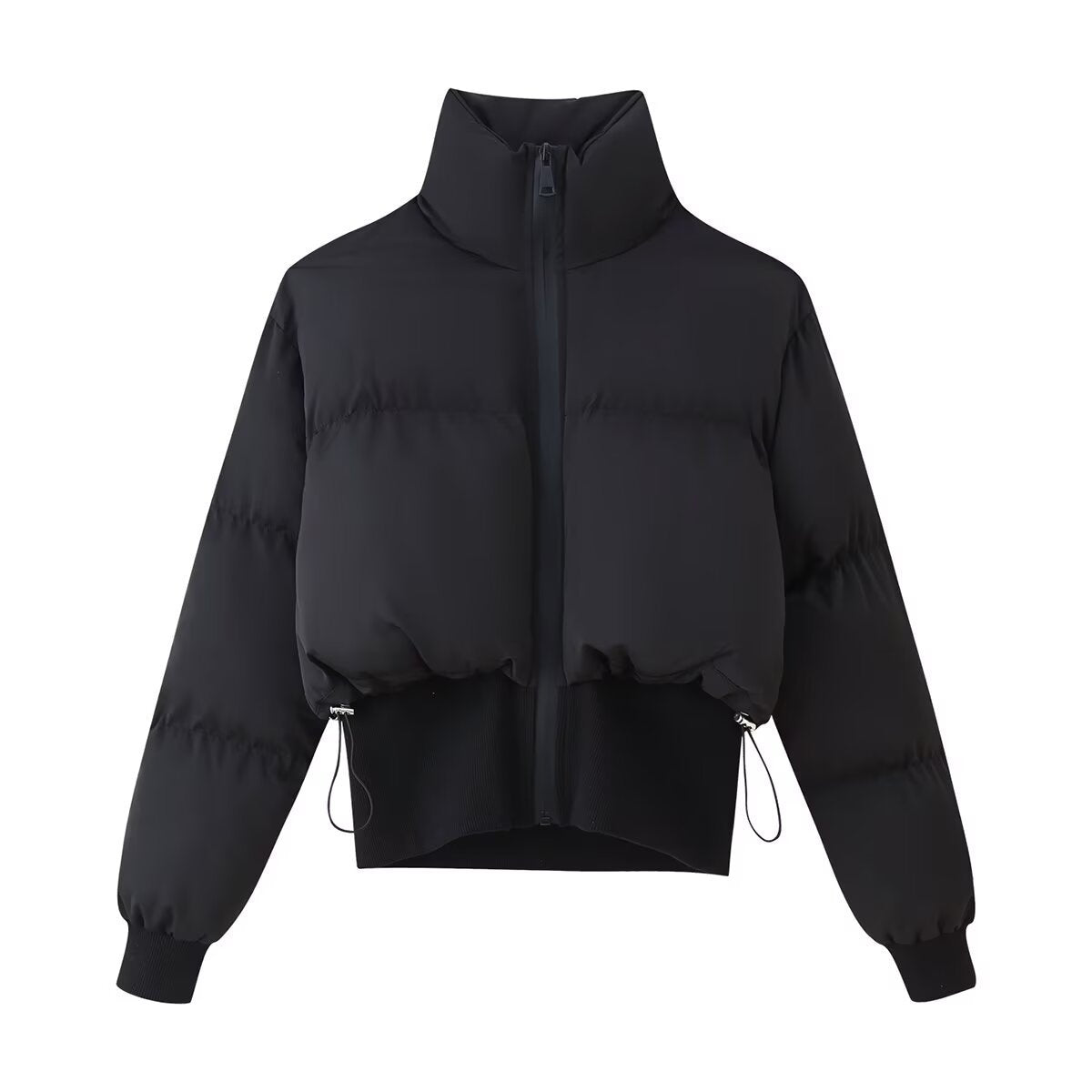Damen modische cropped Steppjacke mit hohem Kragen und elastischem Saum Stalluxe