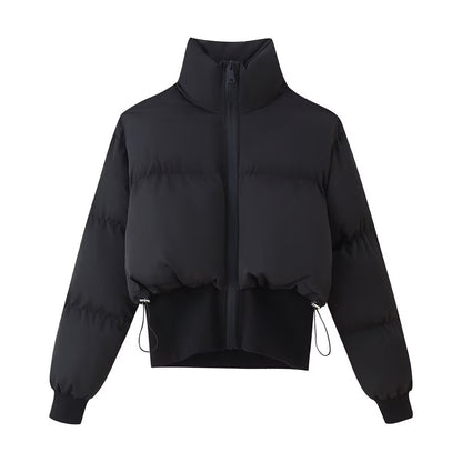 Damen modische cropped Steppjacke mit hohem Kragen und elastischem Saum Stalluxe