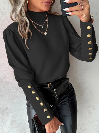 Damen Elegante Bluse mit Puffärmeln und Knopfdetails Stalluxe