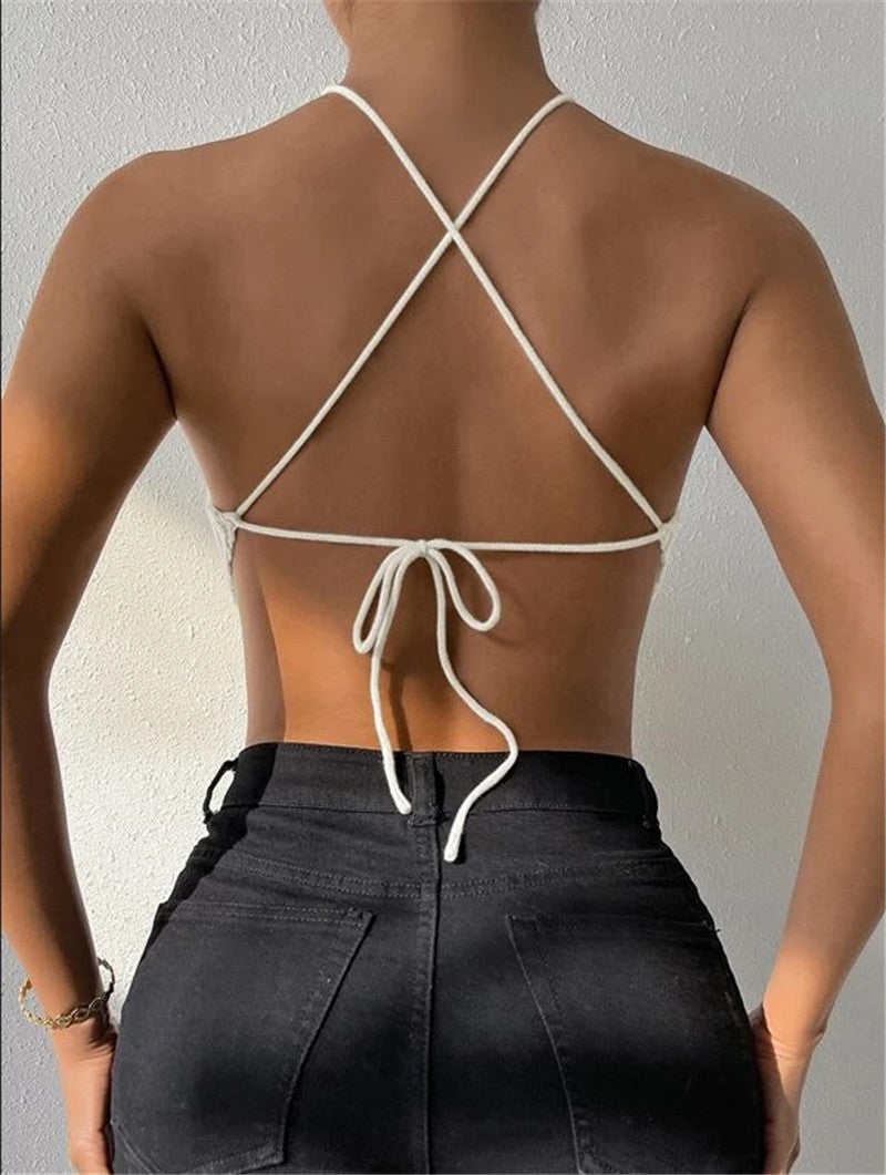 Damen gehäkeltes Crop-Top mit asymmetrischem Design Stalluxe