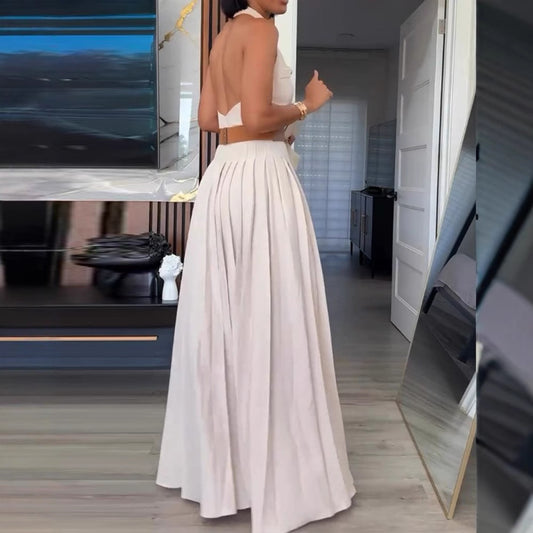 Damen Elegantes Maxikleid mit tiefem V-Ausschnitt und schmeichelndem Taillengürtel Stalluxe