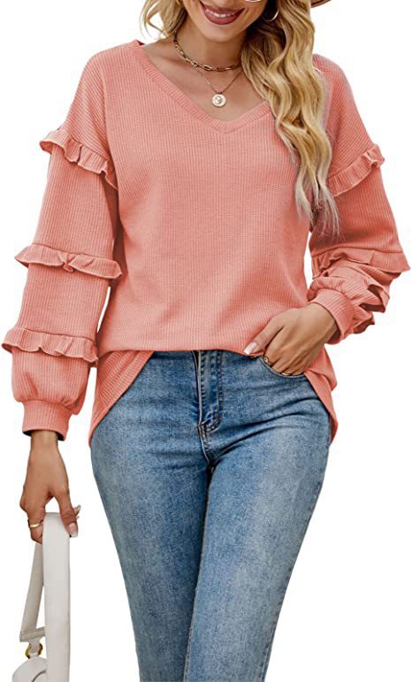 Damen Rüschensweater mit V-Ausschnitt Stalluxe