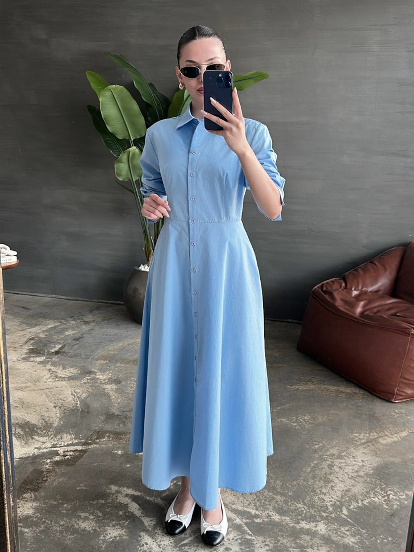 Damen Hemdkleid mit eleganter Knopfleiste und taillierter Figur Stalluxe