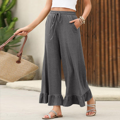 Damen Weite Sommerhose mit Rüschensaum Stalluxe