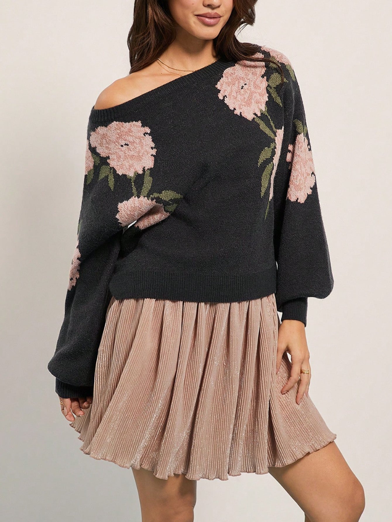 Damen lockerer Strickpullover mit floralem Design Stalluxe