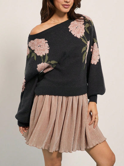 Damen lockerer Strickpullover mit floralem Design Stalluxe