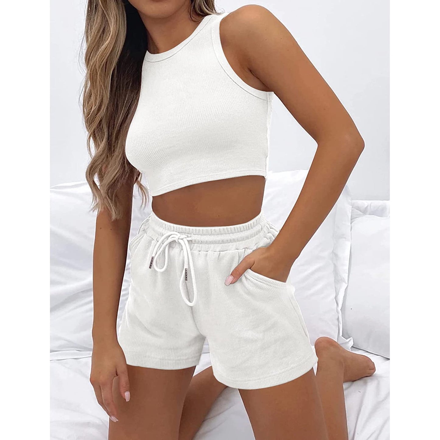 Damen sportliches Crop-Top und lässige Shorts Set Stalluxe