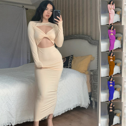 Damen Figurbetontes Cut-Out Kleid mit langen Ärmeln Stalluxe