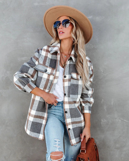 Damen Flanell Hemdjacke im modischen Karo-Look mit großen Taschen Stalluxe