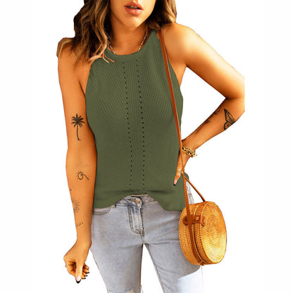 Damen ärmelloses Stricktop mit feinem Rippmuster und dekorativer Knopfdetail Stalluxe