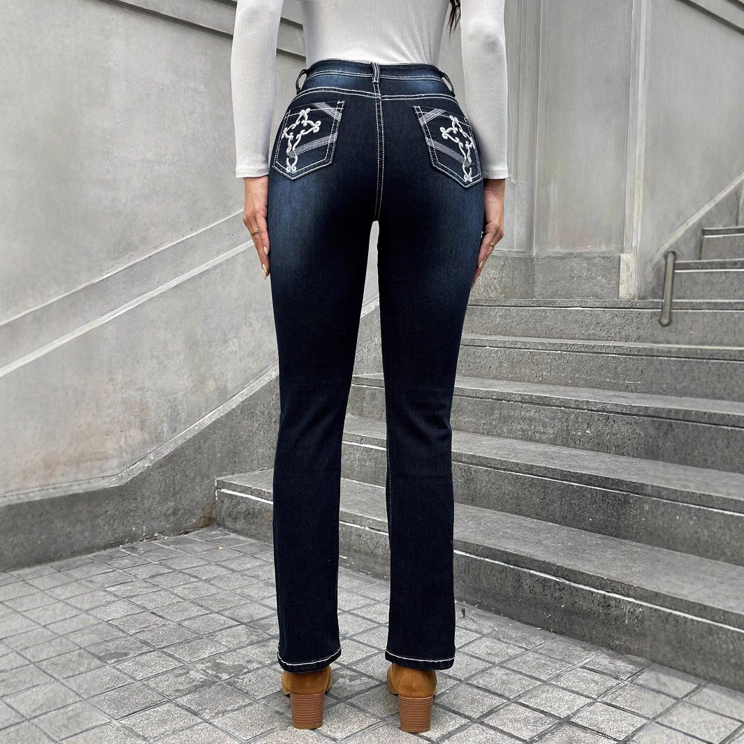 Damen Hochtaillierte Denim-Jeans mit formendem Schnitt und praktischen Taschen Stalluxe