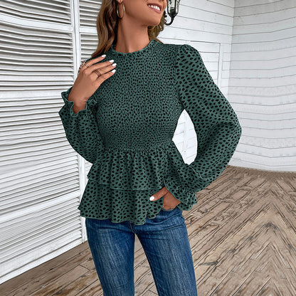 Damen Bluse mit Rüschen und gepunktetem Design Stalluxe