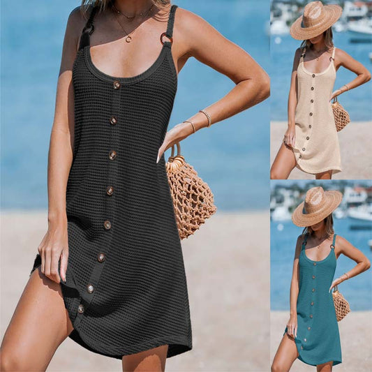 Damen Waffelstrick Button-Down Sonnenkleid Stalluxe