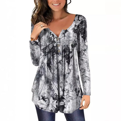 Damen lange Bluse mit Knopfleiste und elegantem Faltenwurf Stalluxe