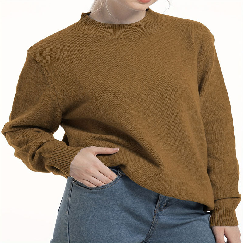 Damen Grobstrickpullover mit Rundhals und lässigem Schnitt Stalluxe Khaki